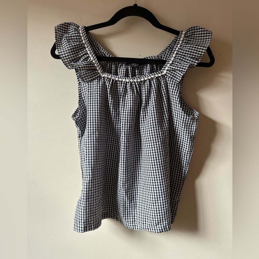 Rachel Zoe Black and White Gingham Ruffle Shoulder Top